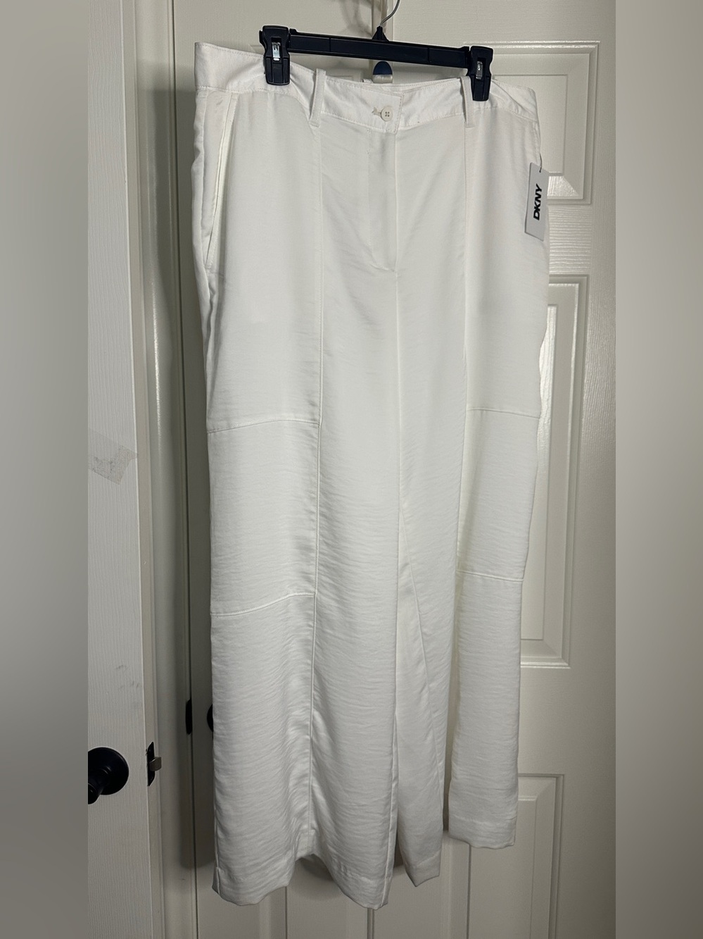DKNY White Wide-Leg Satin Trousers